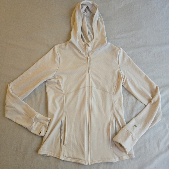 Fabletics Tech Knit Bone White Full Zip Hoodie - Picture 2 of 12